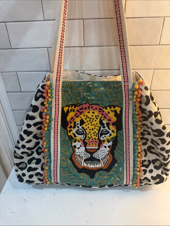America & Beyond Handbags - Leopard Beaded Tote Bag - America & Beyond. Like new